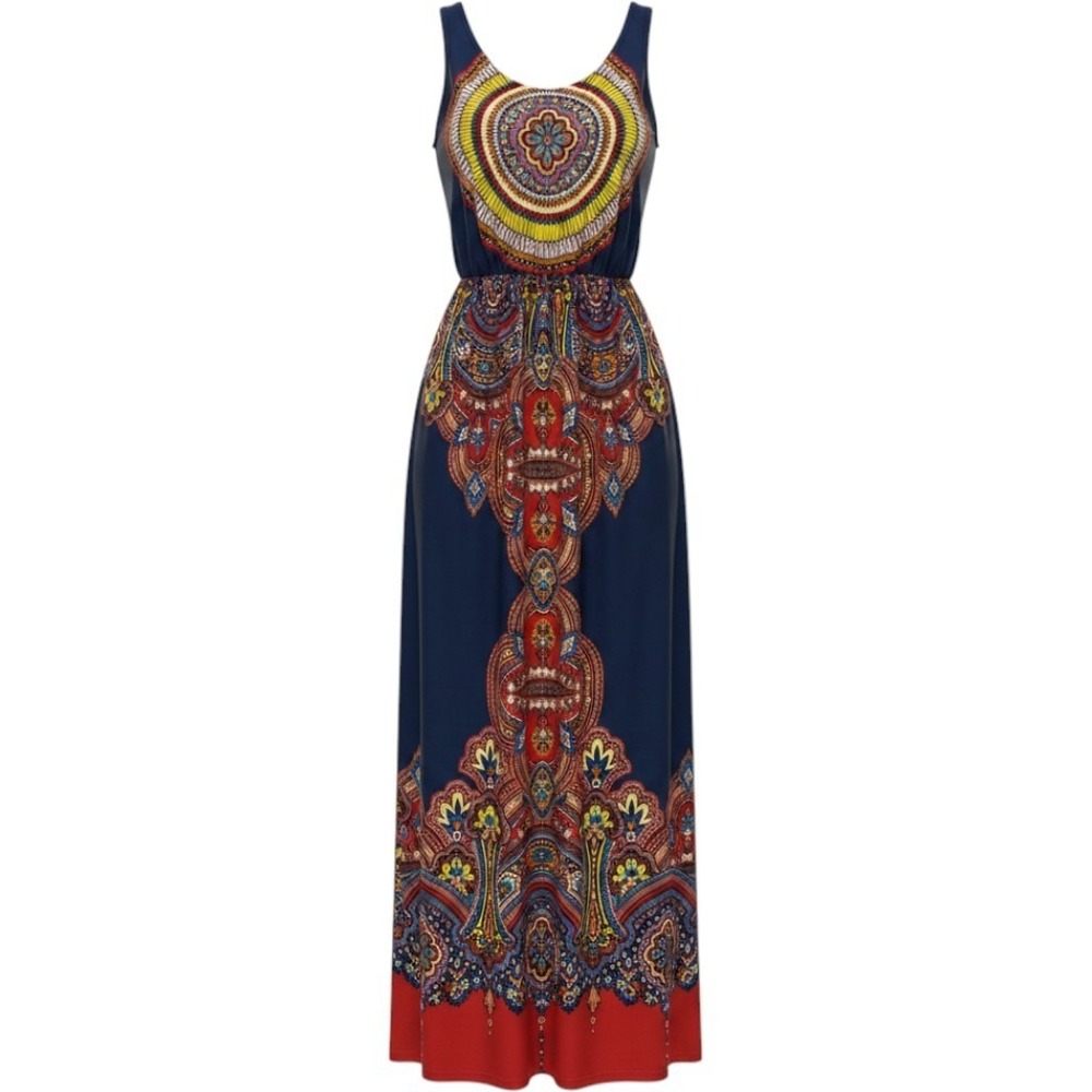 Bailey Blue Maxi Dress Small Navy Red Boho Medallion Paisley Sleeveless